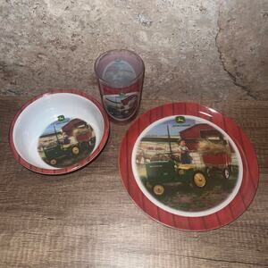 NIB GIBSON JOHN DEERE TRACTOR Plate 3 Pc Kids Place Setting HELPING HAND Farm